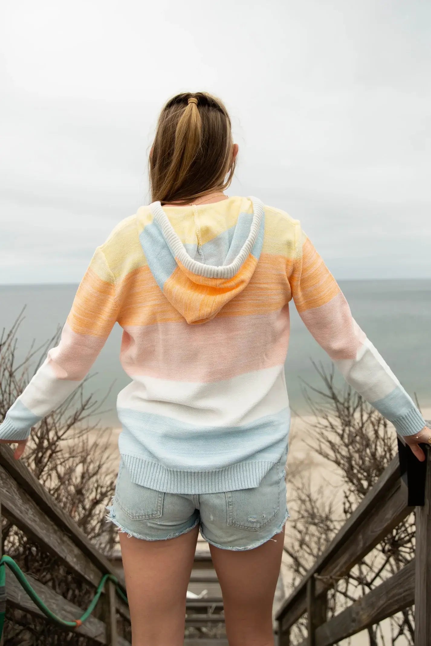 Yarn Dyed Pullover Hooded Beach Sweater 100% Cotton : Medium