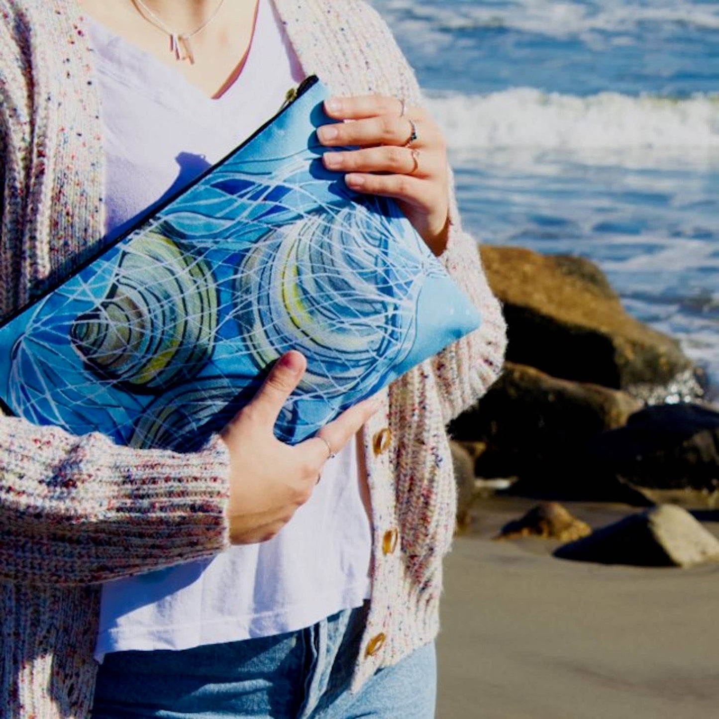 Large Blue Coastal Clams Zipper Clutch Pouch