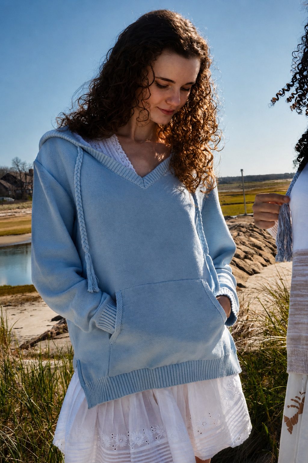 Blue  Hydrangea Coastal Hooded Beach Sweater