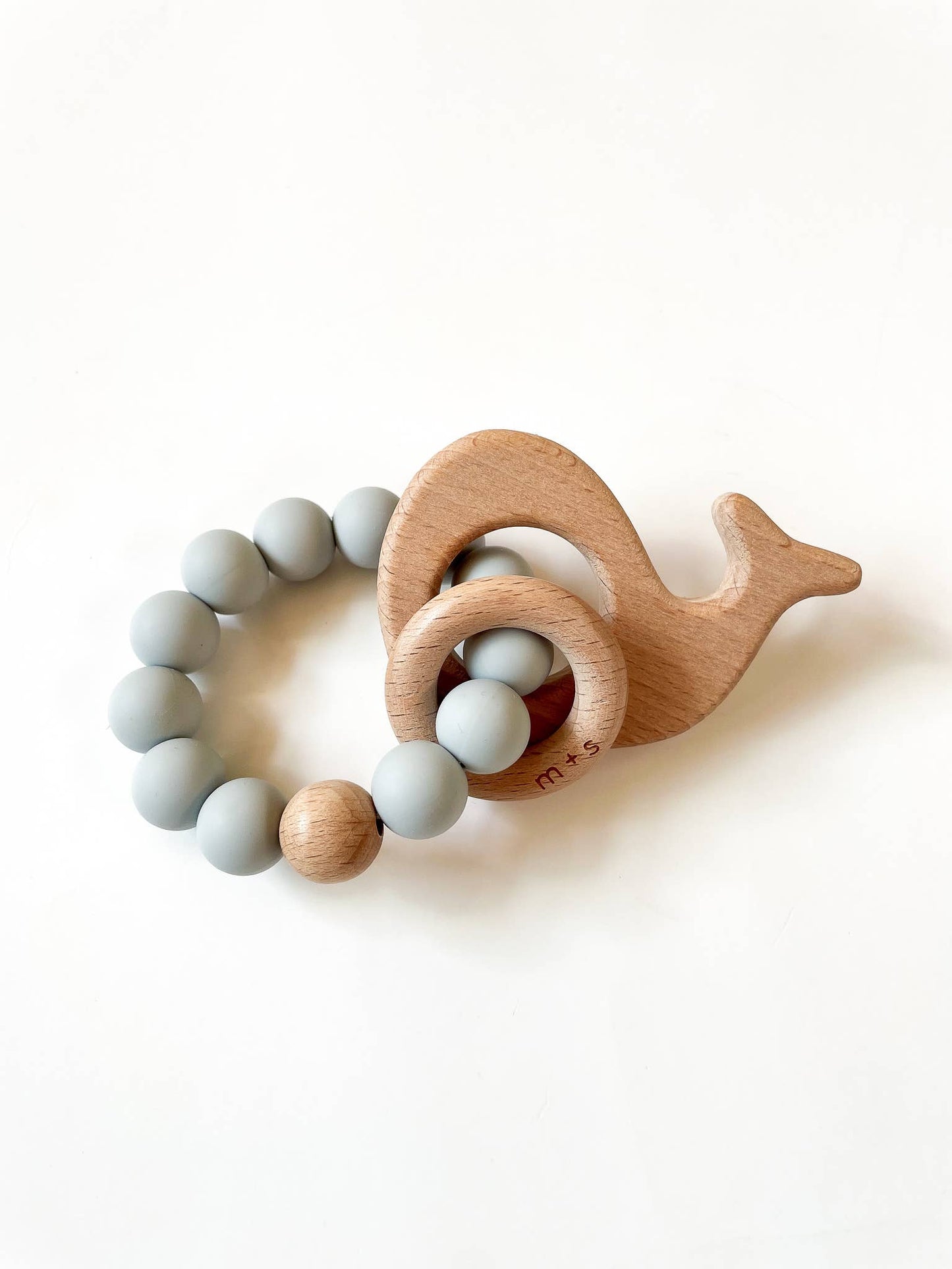 Whale Teether-Silicone and Beech Wood: Pink