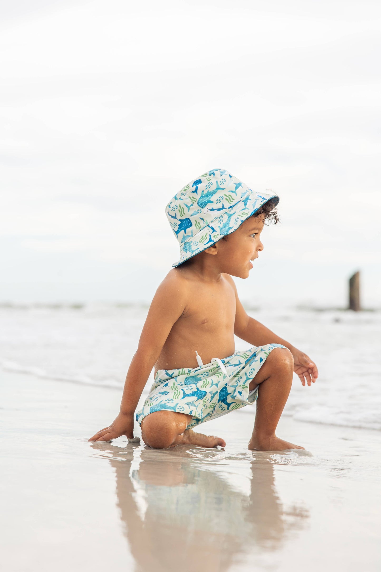 Shark Friends Ocean Animals Boys Swim Trunks Kids Swimsuit: Blue/Multi / 12-18M