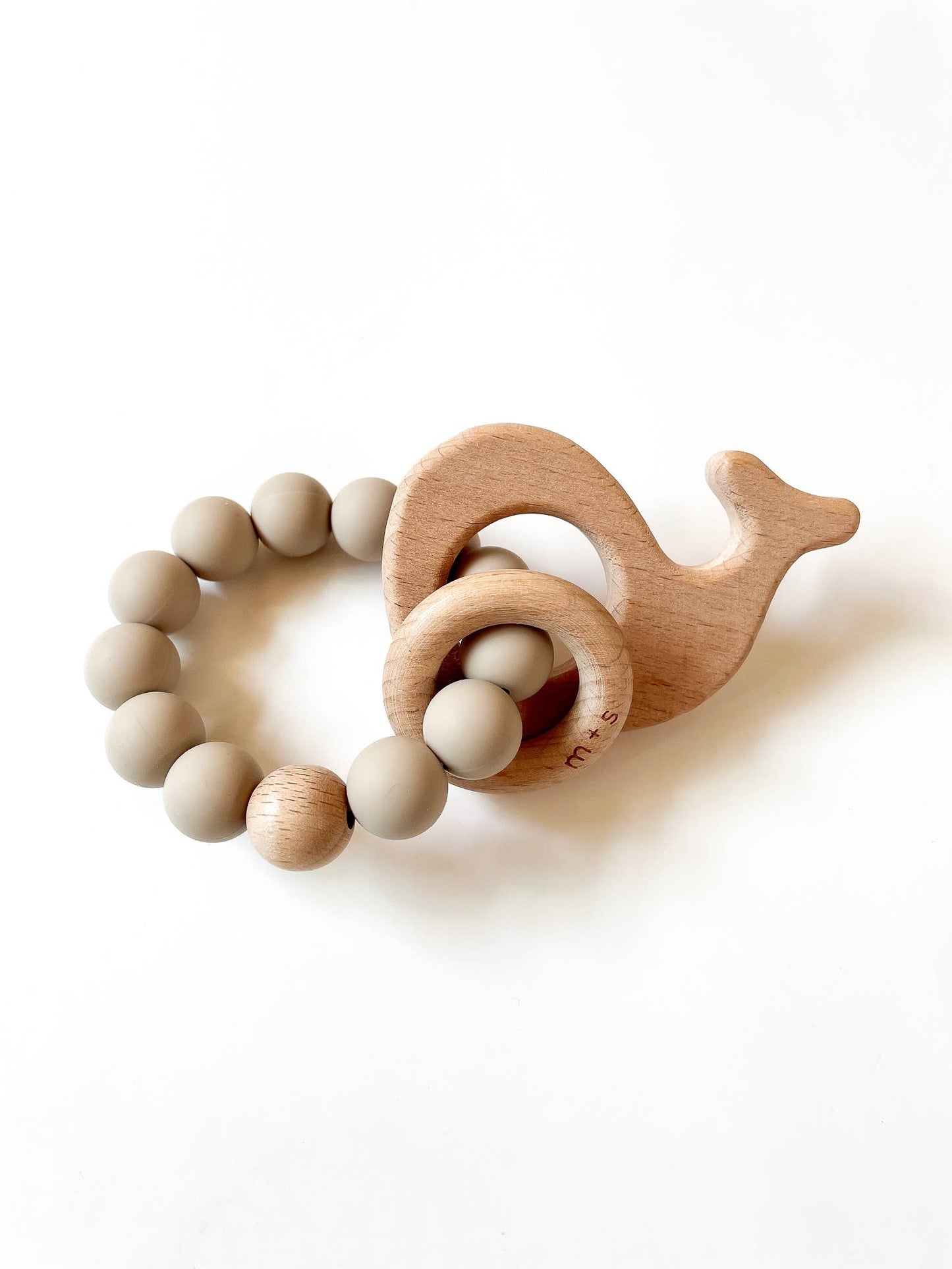 Whale Teether-Silicone and Beech Wood: Pink