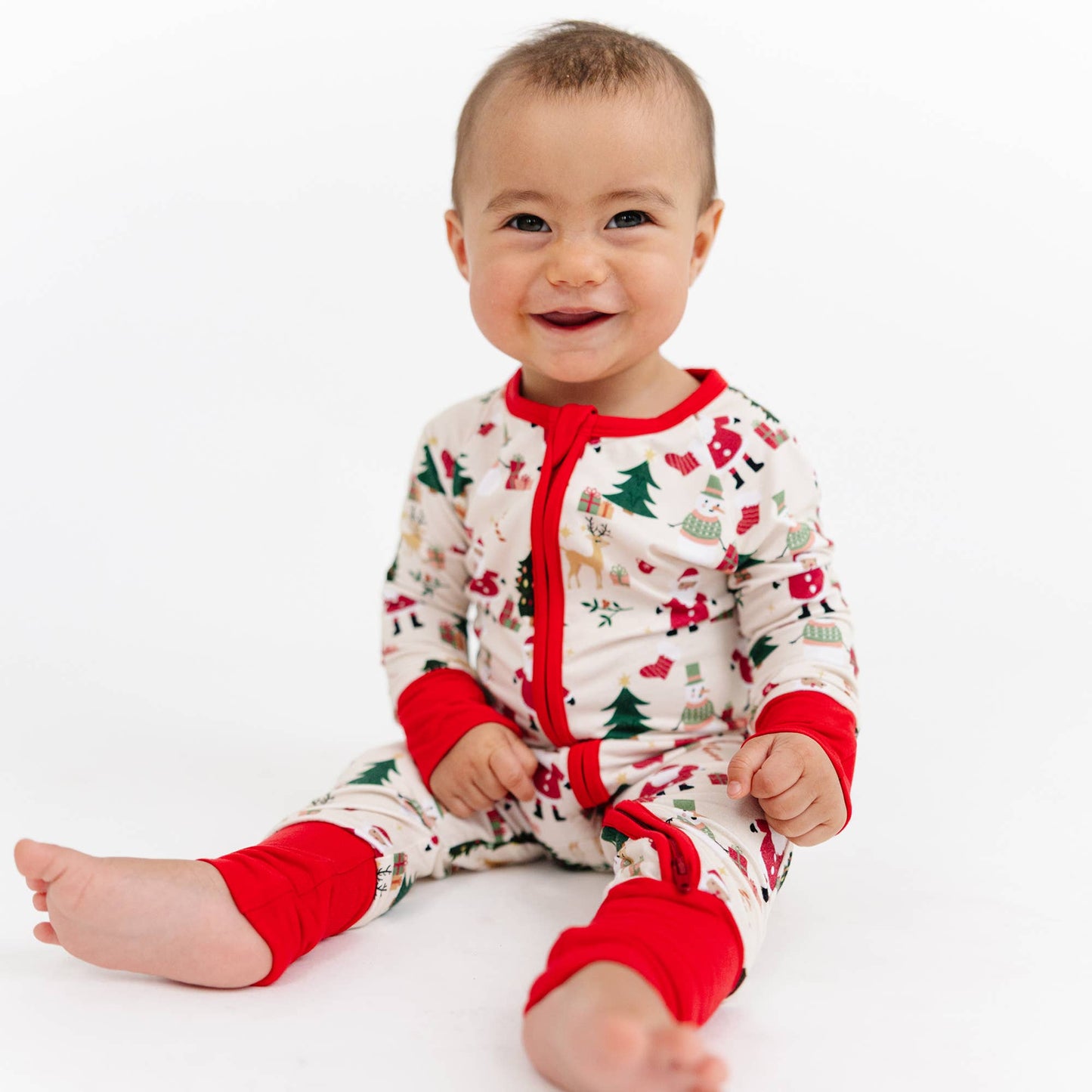 Cozy Christmas Bamboo Convertible Baby Pajama: Red/Multi / 3-6M