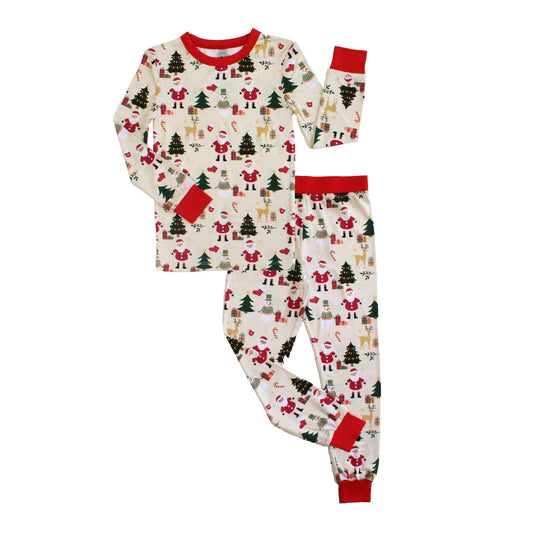 Cozy Christmas Bamboo Long Sleeve Kids Pajama Pants Set: Red/Multi / 4/5T