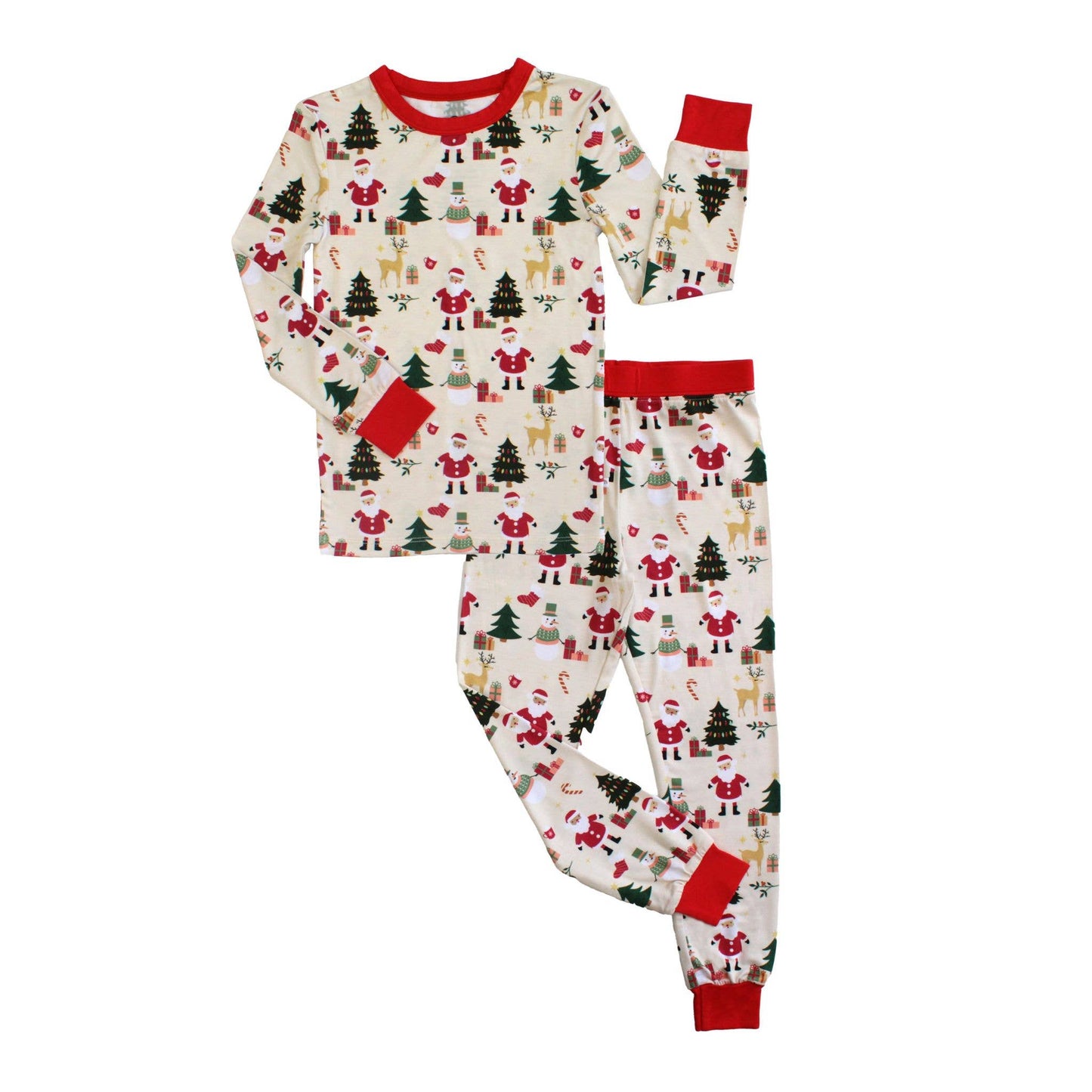 Cozy Christmas Bamboo Long Sleeve Kids Pajama Pants Set: Red/Multi / 2T