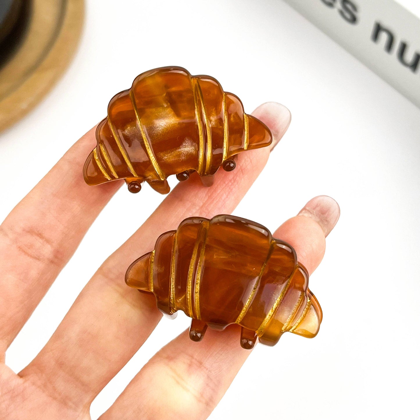 Mini Croissant Hair Claw Clip, Acetate Food-Themed Hair Clip