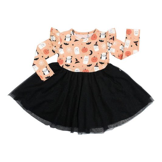 Boo-Tastic Halloween Glow-in-the-Dark Ruffled Twirl Dress: Orange/Multi / 18-24M