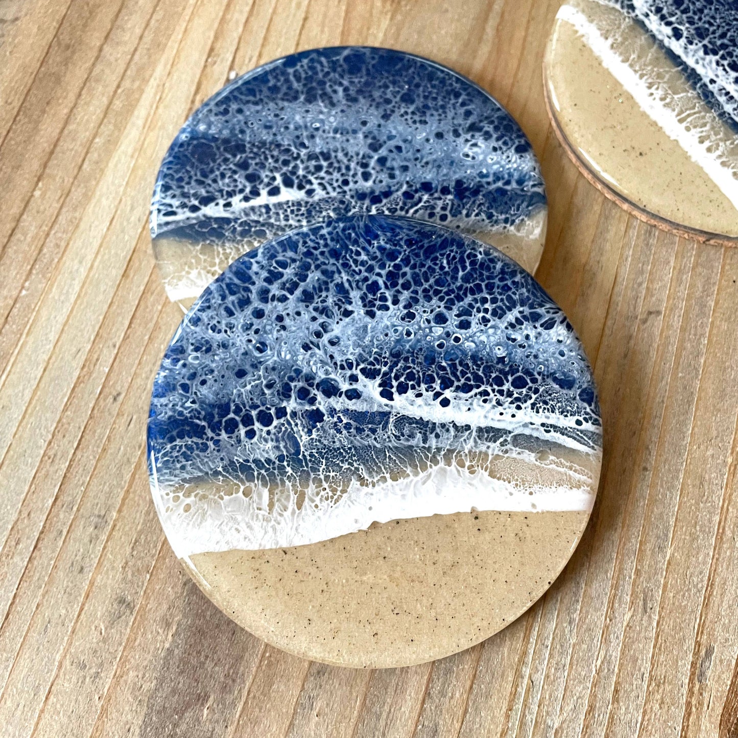 Ocean Wave Coaster Set (Set of 4): Ocean Blue