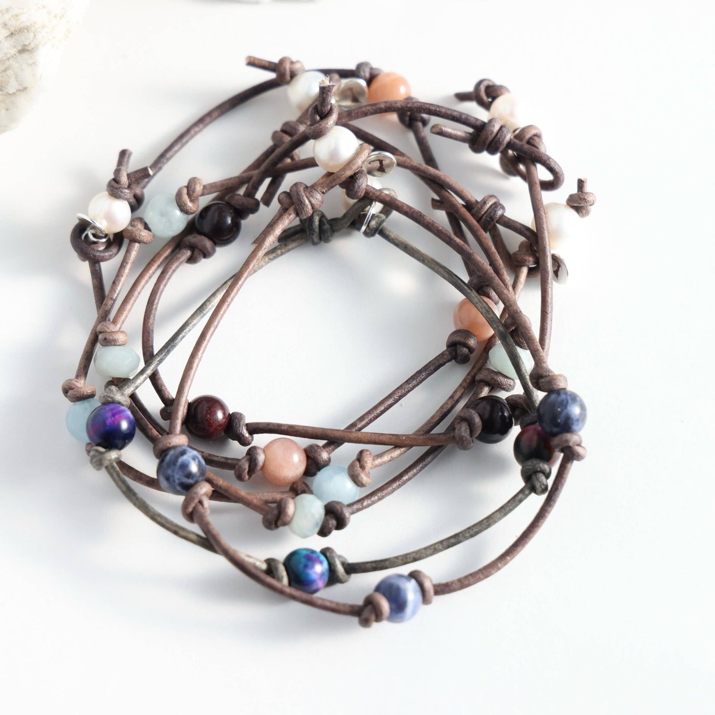 Boho Stone and Leather Anklet