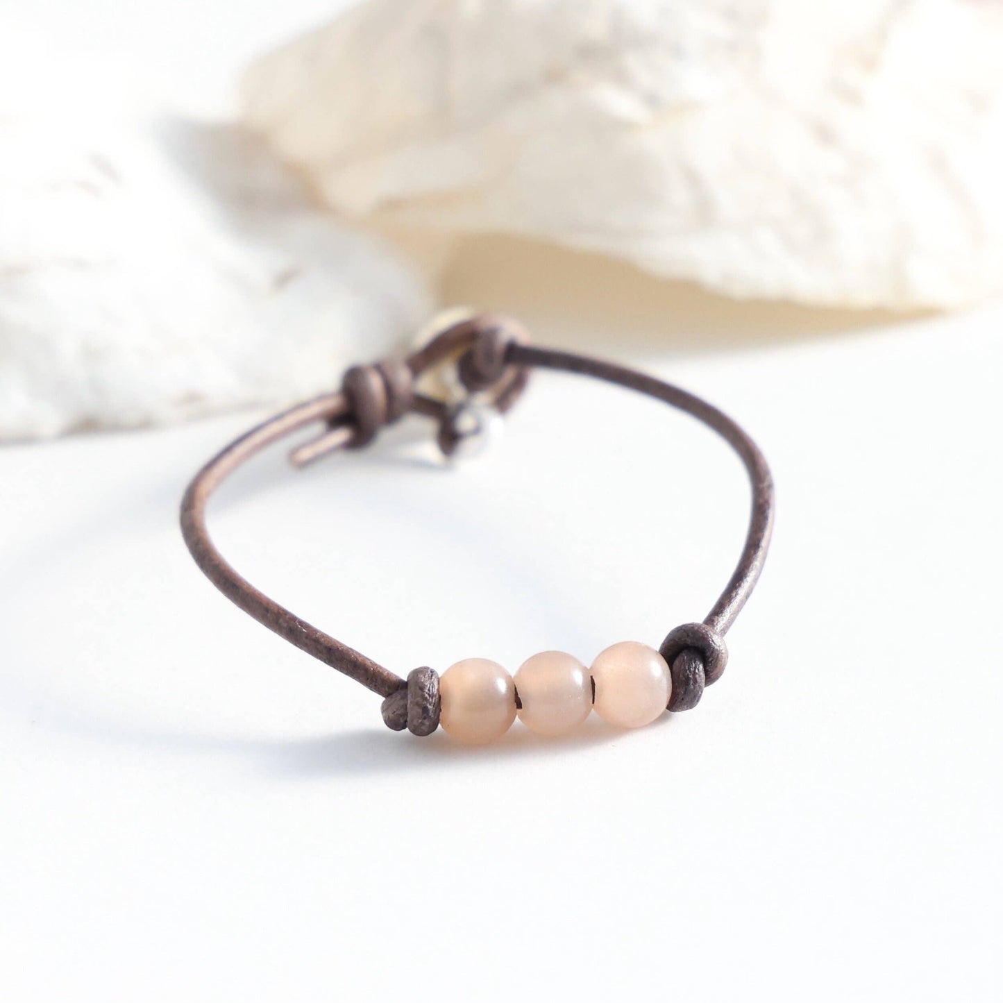 Triple Stone and Leather Bracelet: 6" / Tiger's Eye