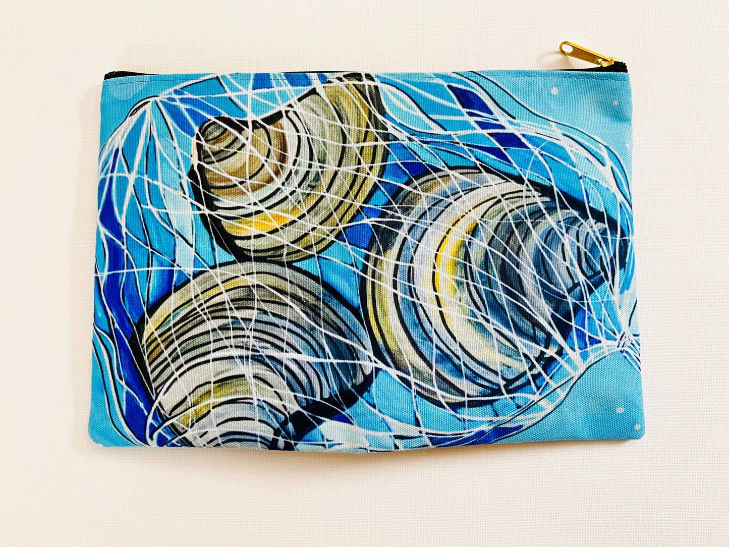 Large Blue Coastal Clams Zipper Clutch Pouch