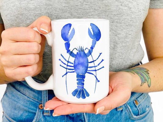 Watercolor Blue Lobster 15 oz Mug