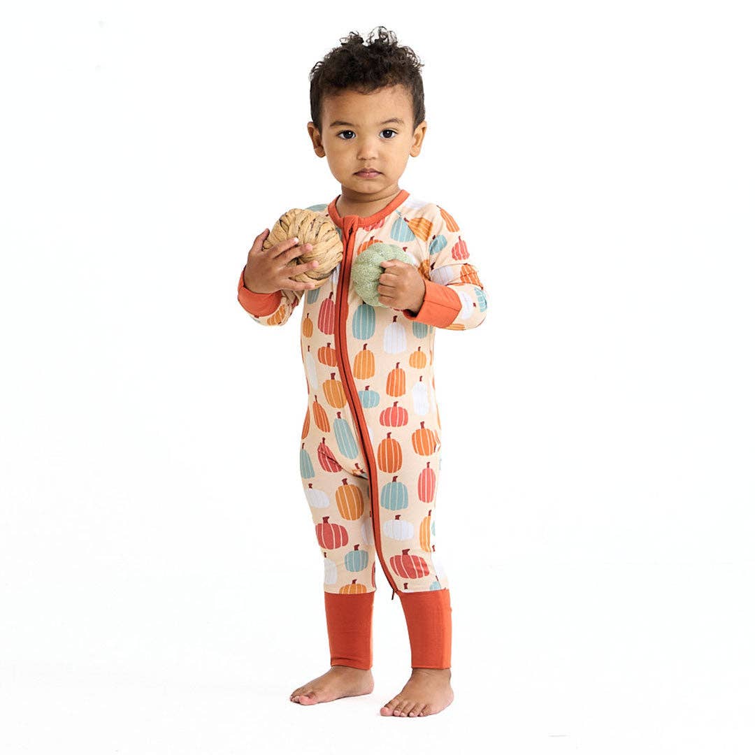 Pumpkin Patch Fall Bamboo Convertible Baby Pajamas Footie: Orange/Multi / 6-12M