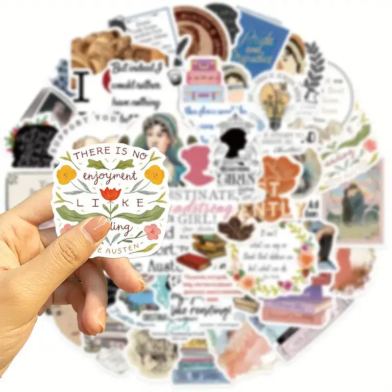 Jane Austen Stickers - Waterproof for Bottles, Laptops: 10 Stickers