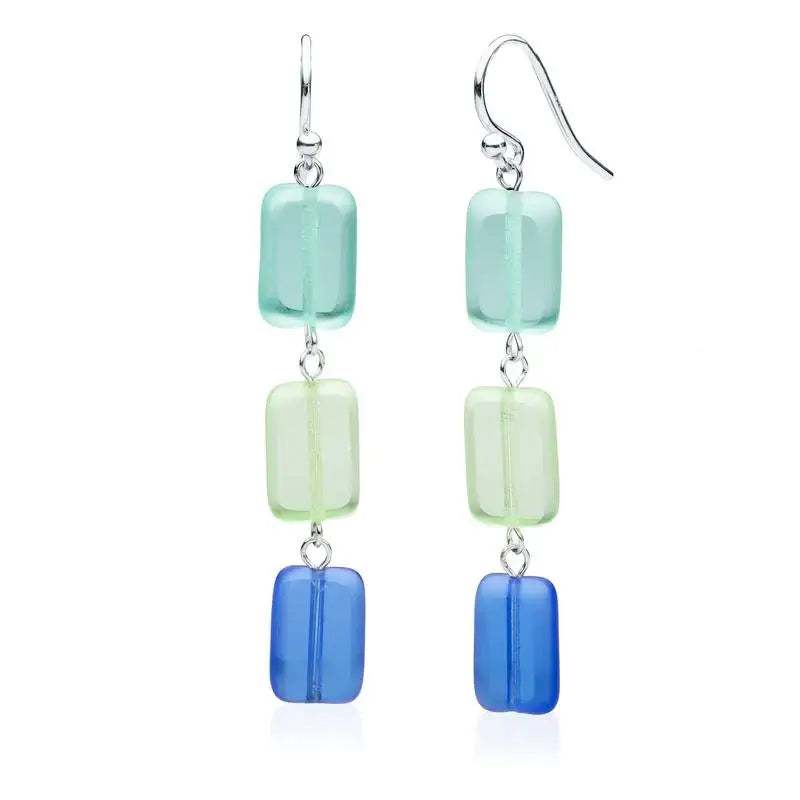 Sea Glass Mix Beaded Triple Tile Earrings