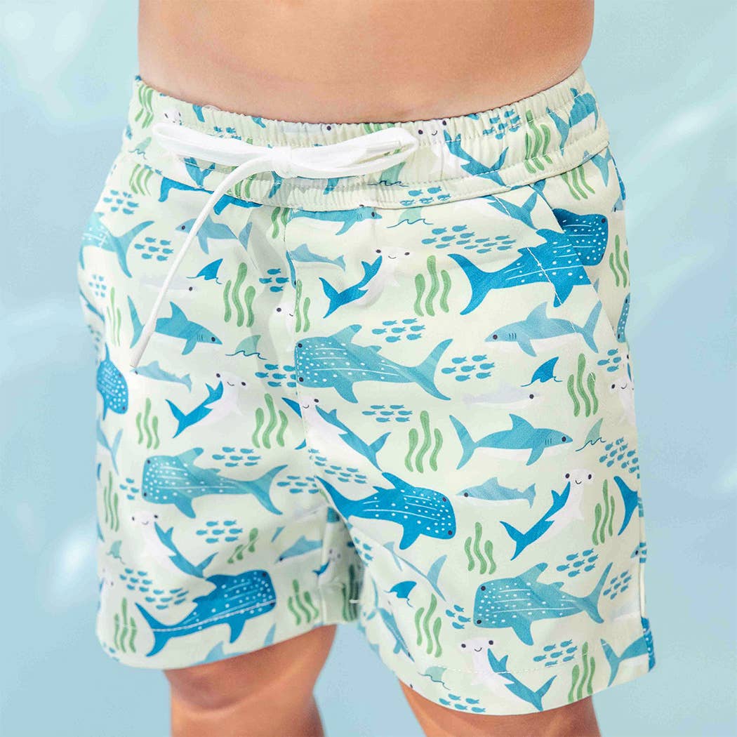 Shark Friends Ocean Animals Boys Swim Trunks Kids Swimsuit: Blue/Multi / 12-18M