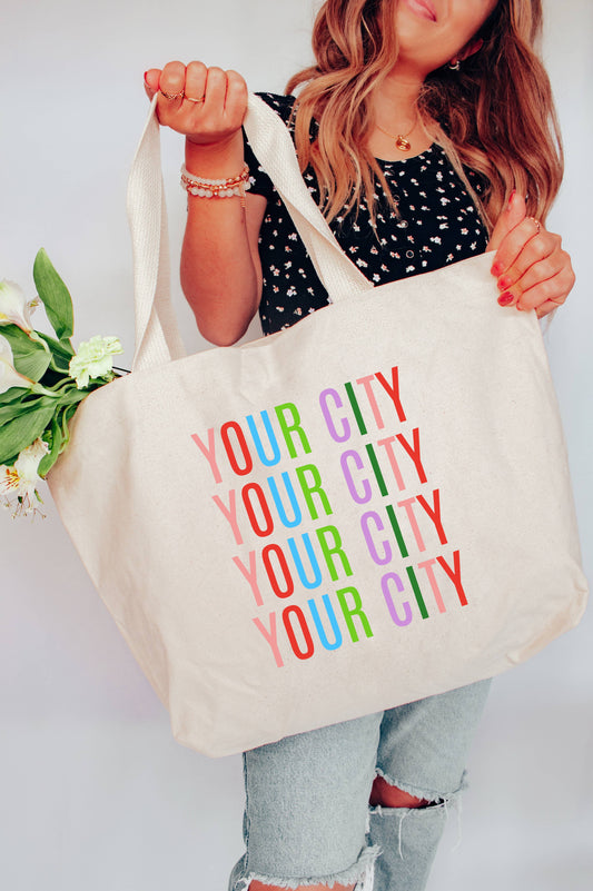 Custom  Colorful (Your City)  Name  Tote Bag 2 SIZES: M