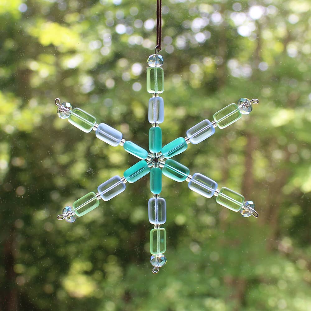 Beaded Snowflake Ornament in Seaglass for Holiday Decor