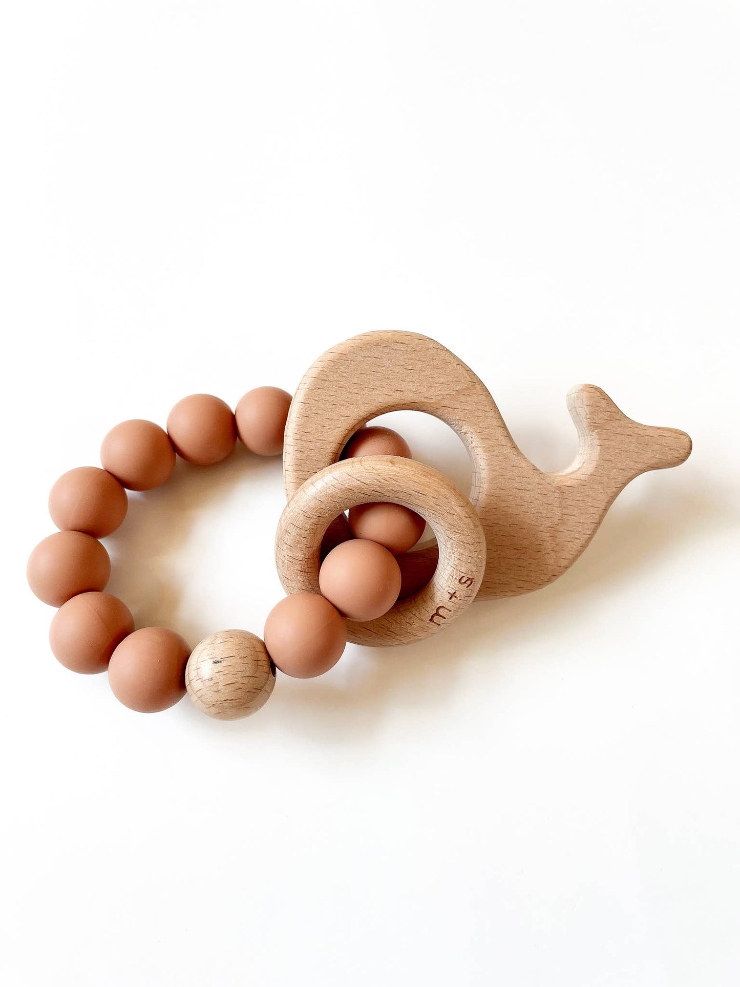 Whale Teether-Silicone and Beech Wood: Pink