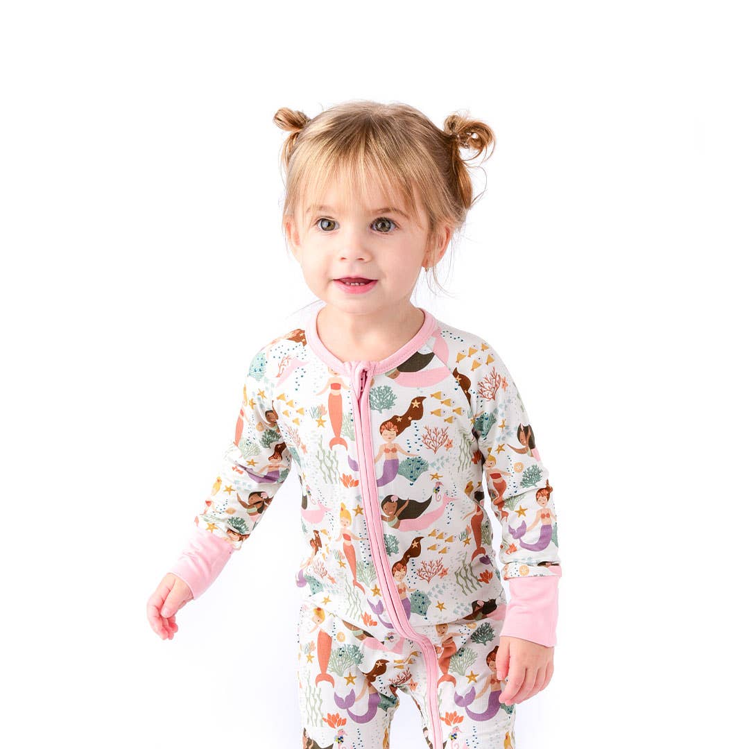 Making Waves Mermaids Coastal Bamboo Baby Pajamas Convertible Romper: 6-12M