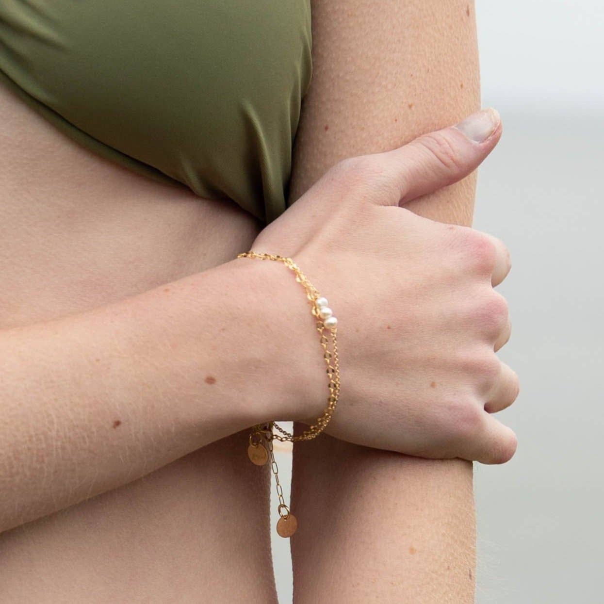 Dainty Triple Pearl Bracelet: Gold Filled