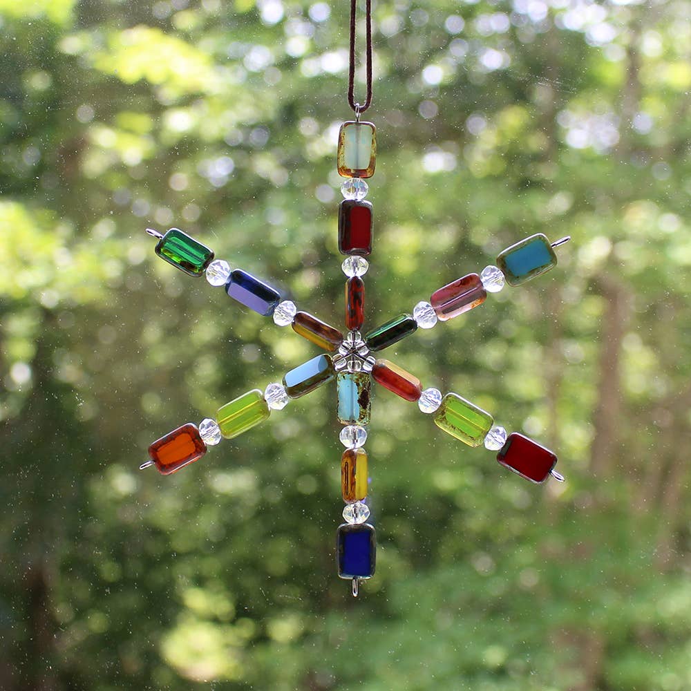 Beaded Snowflake Ornaments for Holiday Decor, Rainbow