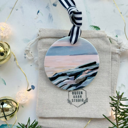 Beach Rocks, Coastal Holiday Ornament on Porcelain