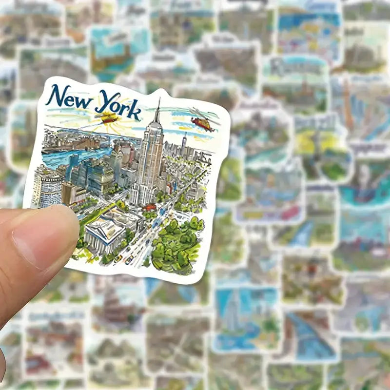 Vintage World Landmark Travel Stickers – cool illustrations: 10 Stickers