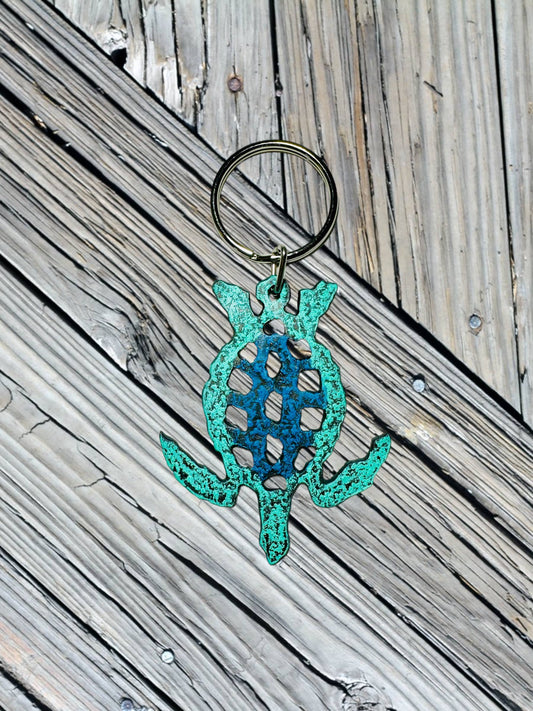 Sea turtle keychain key fob metal products nautical gift eco