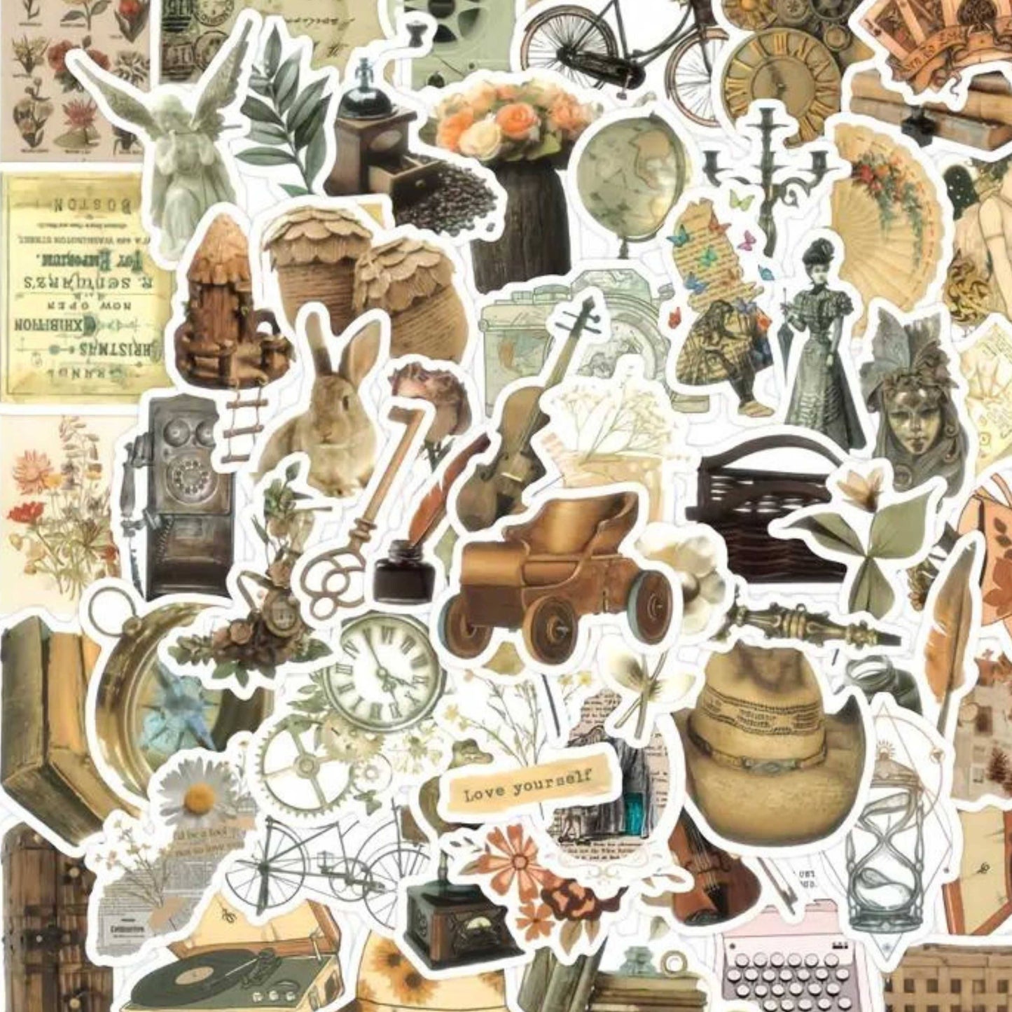Mix of Retro Vintage Styled Stickers, Decals, Scrapbooking: 10 Stickers