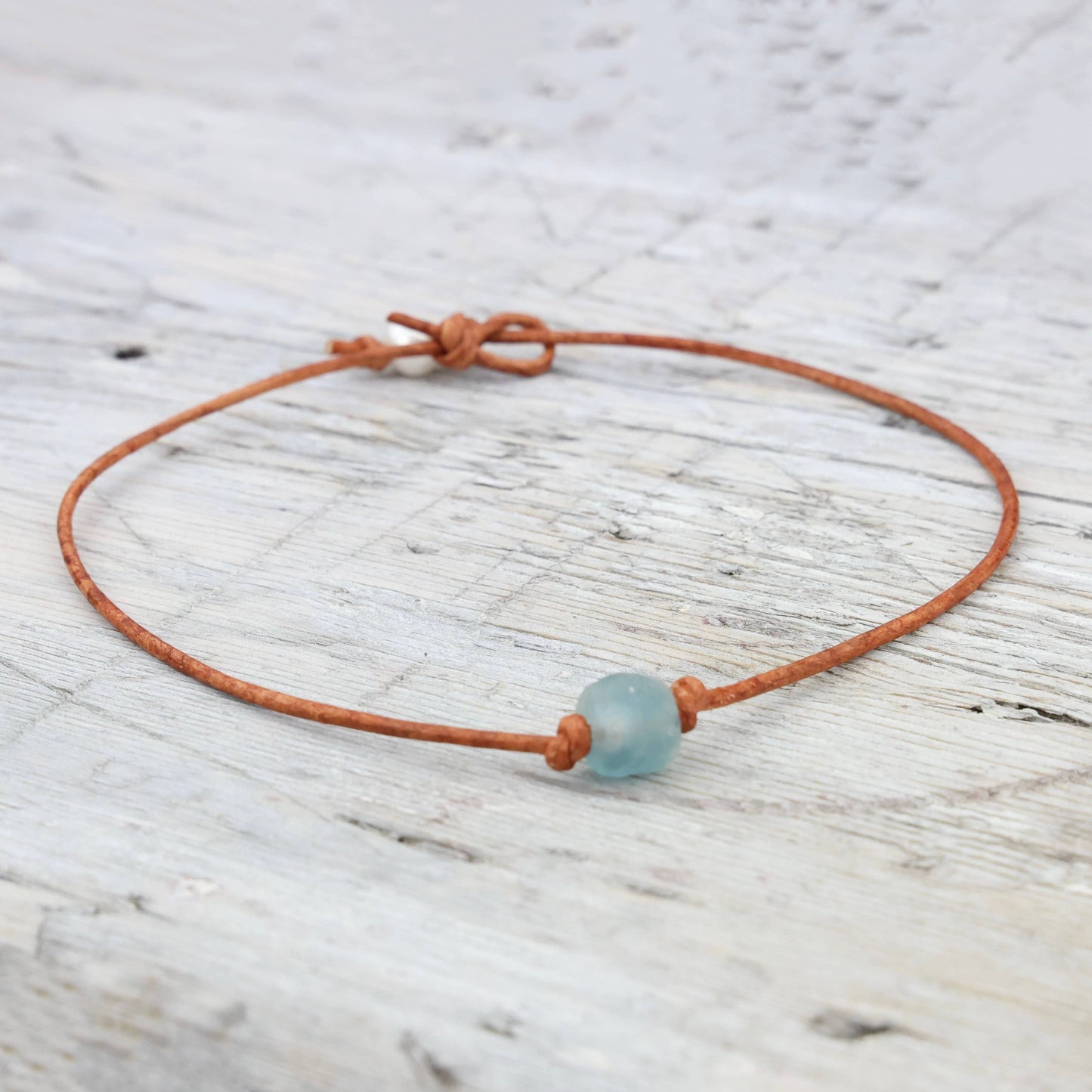 Recycled Sea Glass Leather Choker Necklace: 20" / Assortment