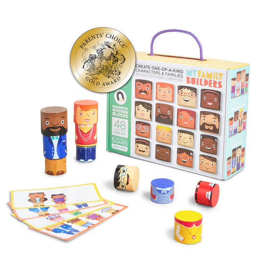 48-Piece Diverse Family Play Set - Magnetic Wooden Blocks.