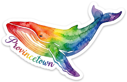 Provincetown Rainbow Whale die-cut sticker