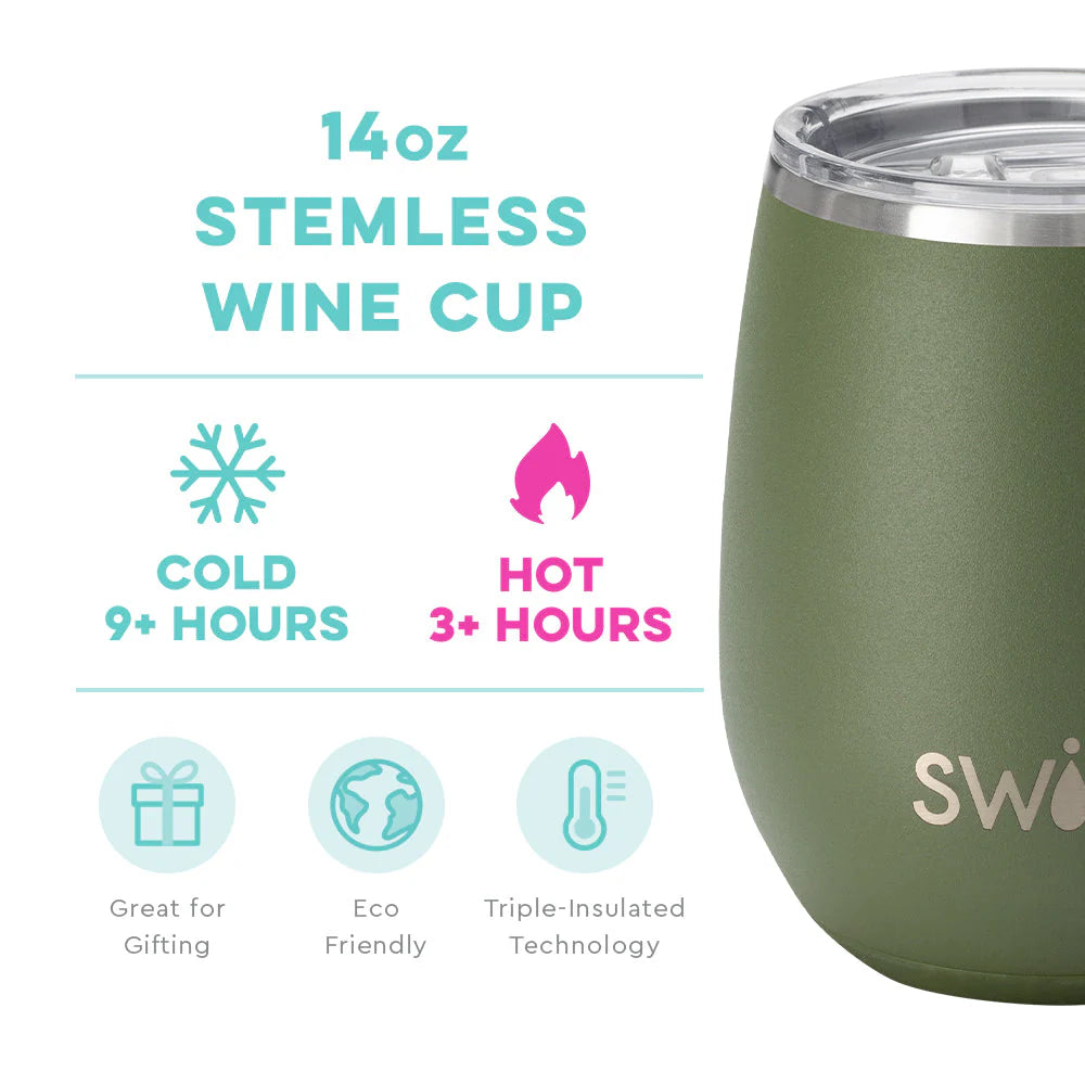 Matte Olive Green Stemless Wine Cup (14oz)