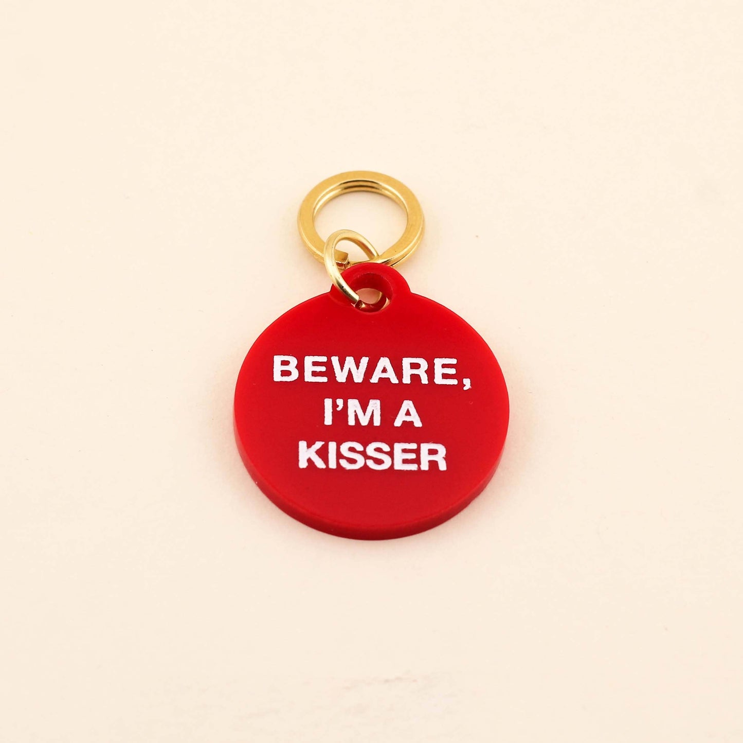 Beware, I'm A Kisser Pet Tag: Red Acrylic