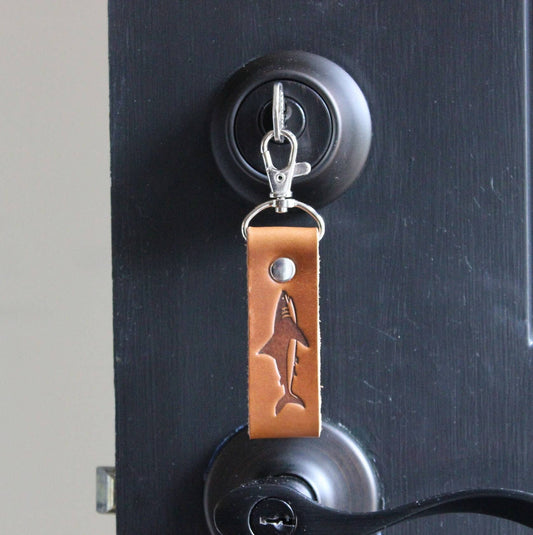 Shark Brown Leather Keychain Handmade In Usa Key Ring
